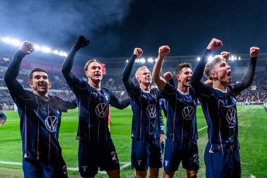 Hugo Bolin of Malmö FF celebrates after scoring the 1-2 goal
