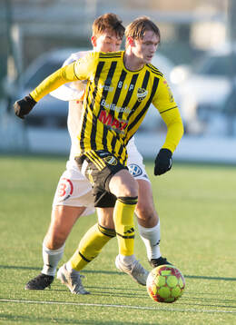 IFK Hässleholms Kasper Månsson i träningsmatchen mellan IFK Hässleholm och Ängelholms FF i Hässleholm 1 februari 2025.