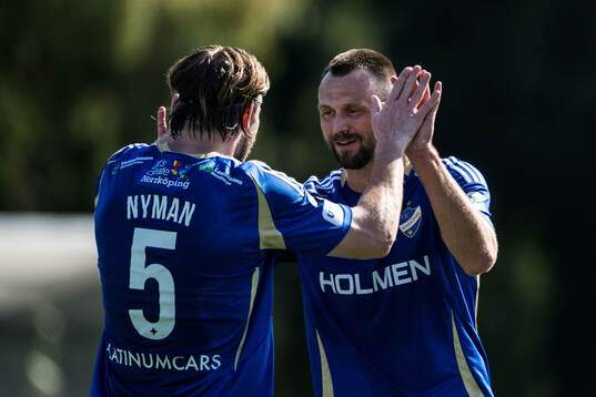 Christoffer Nyman and Max Watson of IFK Norrköping celebrates after 2-1