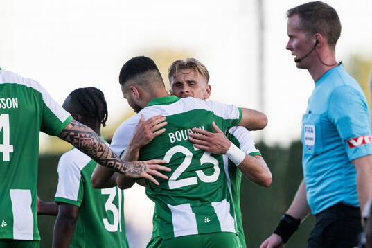 Abdelrahman Boudah Saidi and Simon Strand of Hammarby celebrates after 2-2