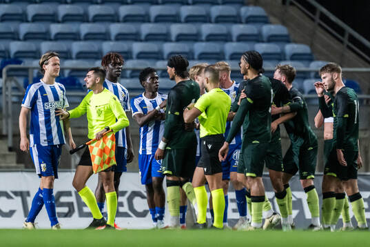 Irritated between August Erlingmark of IFK Göteborg and Josh Stephenson of Brentford B