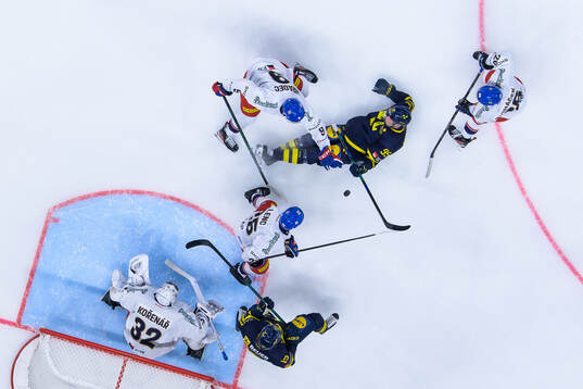 Goaltender Josef Korenar, Radan Lenc, Vojtech Hradec and