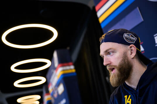 Mattias Ekholm of Sweden is being interviewed by media