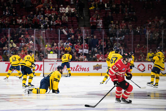 Mattias Ekholm of Sweden at warm-up