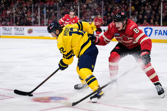 Gustav Nyquist of Sweden and Cale Makar of Canada
