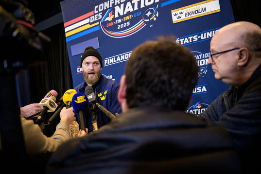 Mattias Ekholm of Sweden at a press event