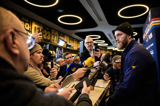 Mattias Ekholm of Sweden at a press event