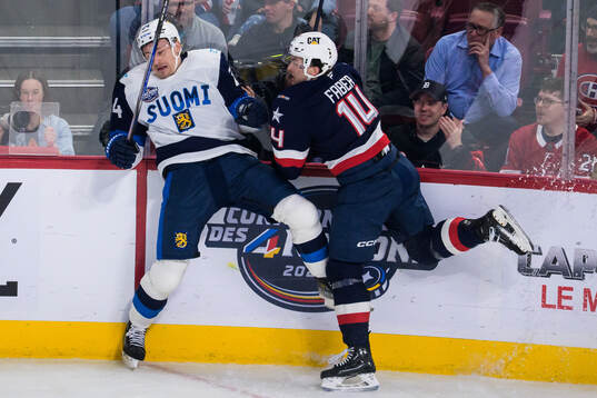 Roope Hintz of Finland and Brock Faber of USA