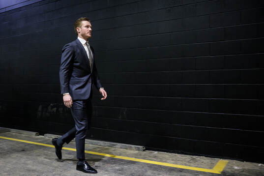 Gustav Nyquist of Sweden arrives to the arena for the Four