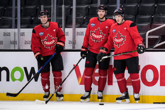 Brayden Point, Connor McDavid and Sidney Crosby of Canada