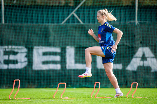 Rebecka Blomqvist of the women’s national football team of Sweden at a training session