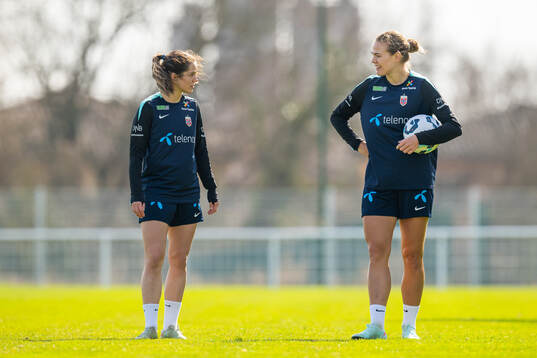Tuva Hansen and Marthine Østenstad of the Norwegian women's national football team