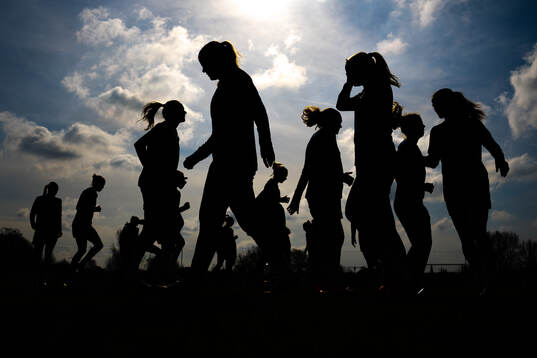 The silhouettes of Mathilde Harviken and players of the