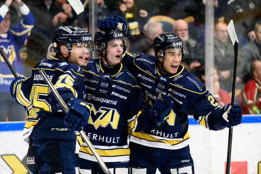 HV71s Oscar Fisker Molgaard och Jonathan Ang jublar