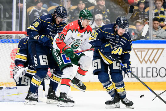 HV71s Tommi Tikka och Frölundas Jacob Peterson och HV71s