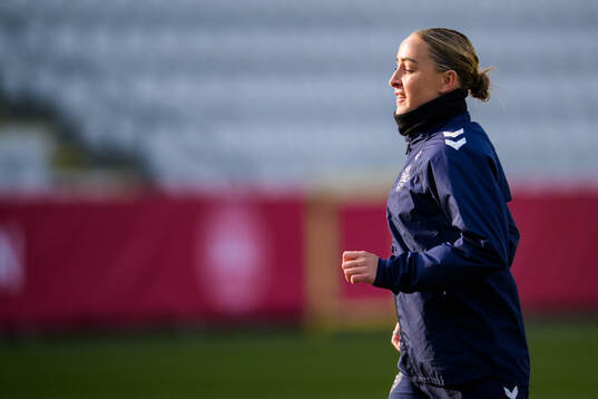 Sanne Troelsgaard of the Danish women's national football team at a training session
