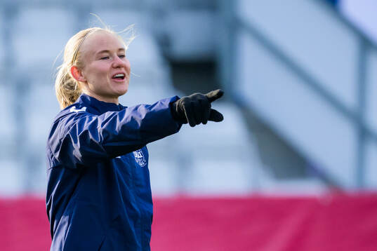 Pernille Harder of the Danish women's national football team at a training session