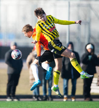 FK Hässleholms Viktor Ahlgren i träningsmatchen mellan Kristianstads FC och IFK Hässleholm i Kristianstad 21 februari 2025.