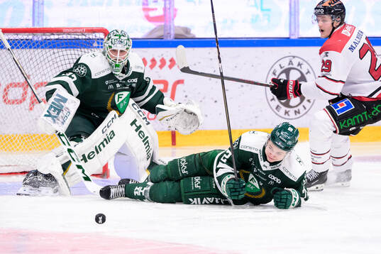 Färjestads målvakt Maxime Lagacé och Stian Solberg