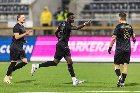 Halmstads Yannick Agnero jublar efter 1-0