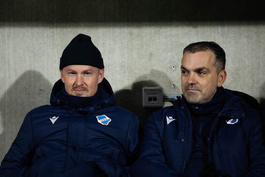 Halmstads huvudtränare Johan Lindholm och assisterande tränare Hristijan Cvetkovski