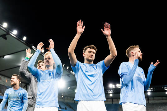 Malmö FFs Otto Rosengren, Colin Rösler och Pontus Jansson jublar