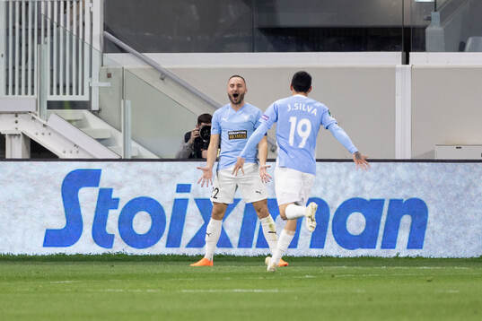 Muamer Tankovic of Pafos celebrates after scoring 1-0