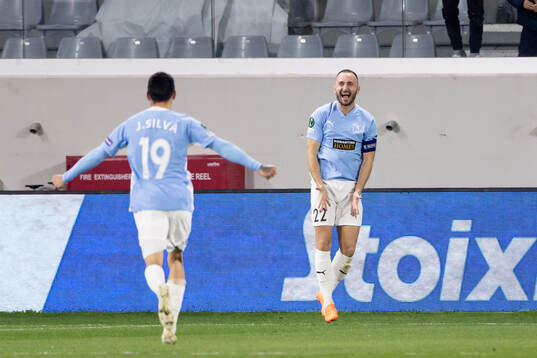 Muamer Tankovic of Pafos celebrates after scoring 1-0