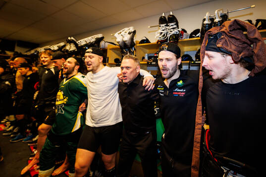 Östersunds tränare Mikael Holmqvist, Emil Molin och Karl