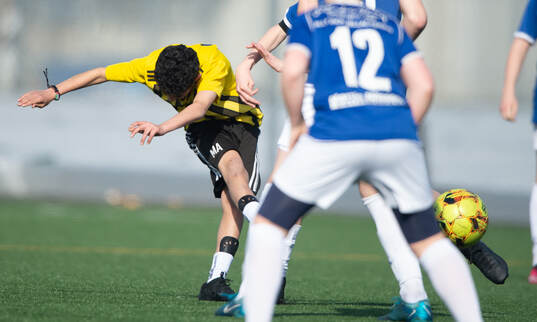 IFK Hässleholms Mustafa Ali i träningsmatchen för pojkar födda 2011, U14, mellan IFK Hässleholm och Askeröd i Hässleholm 8 mars 2025.