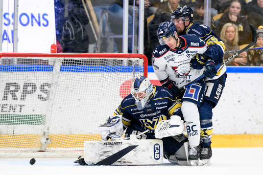 HV71s målvakt Olof Glifford och Linköpings Lance Bouma