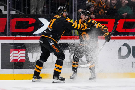 Skellefteås Jonathan Davidsson och Max Lindholm jublar