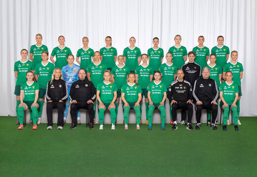  Olivia Näsström, Pernilla Westergren, Johanna Wikström, Isabelle Olsson, Emma Bergström Viksten, Hanna Boubezari, Emelie Dahlin, Wilma Byström, Sara Mellouk. Mittenledet från vänster: Moa Våglund, Emma Widesjö, Nellie Wallner, Klara Nyberg, Alexandra Sandström, Linn Lundgren, Elisia Norlin, Målvaktstränare Hugo Forsgren, Elise Johansson, Linnea Lindström. Sittande från vänster: Blossom Davis, Fysio Julia Holmgren, Assisterande tränare Jörgen Sundberg, Ebba Grenholm, Ida Strömberg, Frida Ritzèn, Tränare Jonas Wikström, Assisterande tränare Magnus Henrysson, Alva Nabb. Editors note: Bilden är retuscherad.