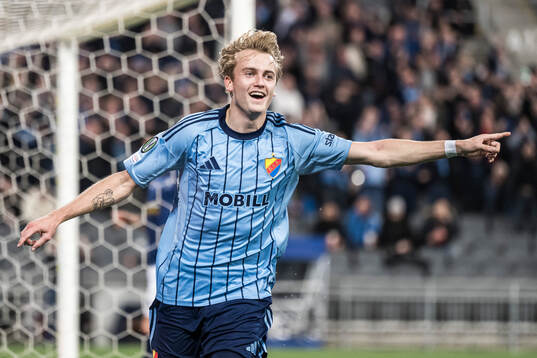 Oskar Fallenius of Djurgården celebrates after 1-0
