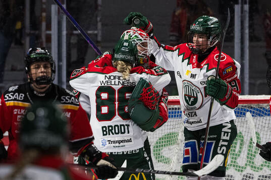 Frölundas Sydney Brodt, målvakt Stephanie Neatby och Alva