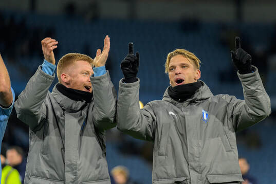 Malmö FFs Anders Christiansen och Jens Stryger Larsen jublar