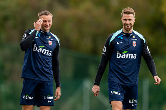 Stian Gregersen and Kristoffer Ajer of the Norwegian