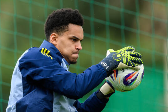 Goalkeeper Oliver Dovin of the Swedish men's national