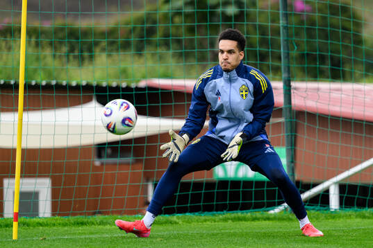 Goalkeeper Oliver Dovin of the Swedish men's national