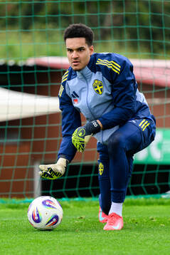 Goalkeeper Oliver Dovin of the Swedish men's national