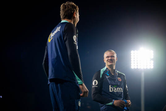 Sander Berge and Erling Braut Haaland of the Norwegian