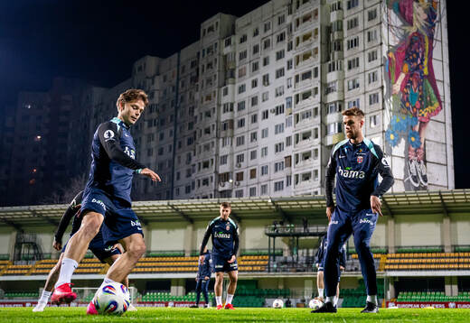 Felix Horn Myhre and Kristoffer Ajer of the Norwegian