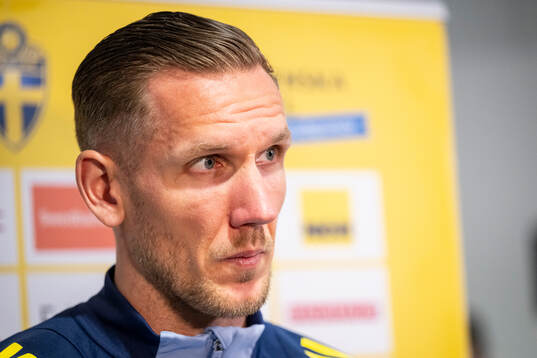 Goalkeeper Robin Olsen of Sweden in the mixed zone
