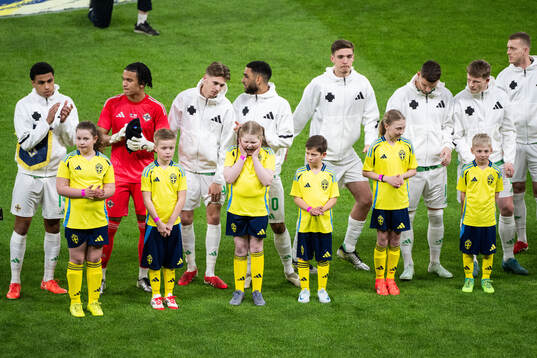 Players Northern Ireland ahead of the international friendly football match between Sweden and Northern Ireland on March 25, 2025 in Stockholm. 