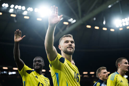 Jesper Karlström of Sweden celebrate