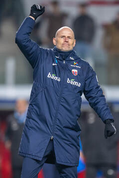Ståle Solbakken, head coach of Norway, celebrates