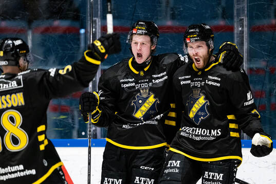 AIKs Lukas Zetterberg jublar med Viggo Gustafsson