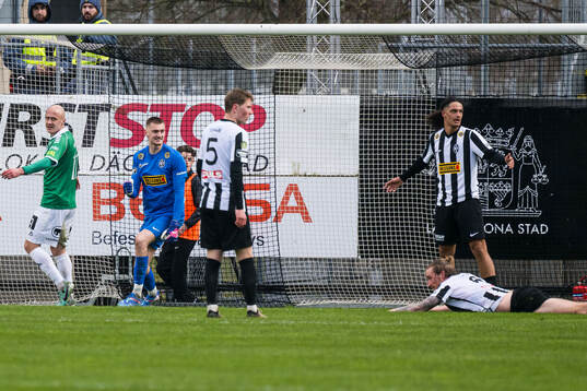 Landskronas målvakt Marcus Pettersson jublar