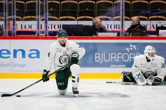 Färjestads Michael Lindqvist och målvakt Jörgen Hanneborg