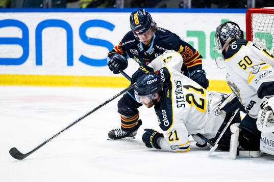 Djurgårdens Fredric Weigel och Södertäljes Nolan Stevens